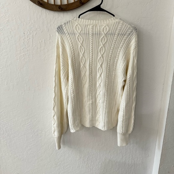 Lovers + Friends Cable Knit Fisherman White Pullover Preppy Sweater Size Small - Picture 6 of 7